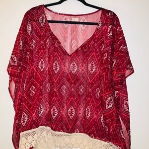 Burgundy tie front blouse
